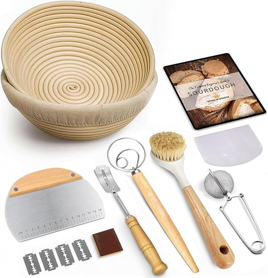 Banneton Bread Proofing Basket - Sourdough Bread Baking Supplies – Sourdough Starter Kit – Sourdough Proofing Basket Gift for Bakers - 2x Round Bread Baskets (9 Inch)