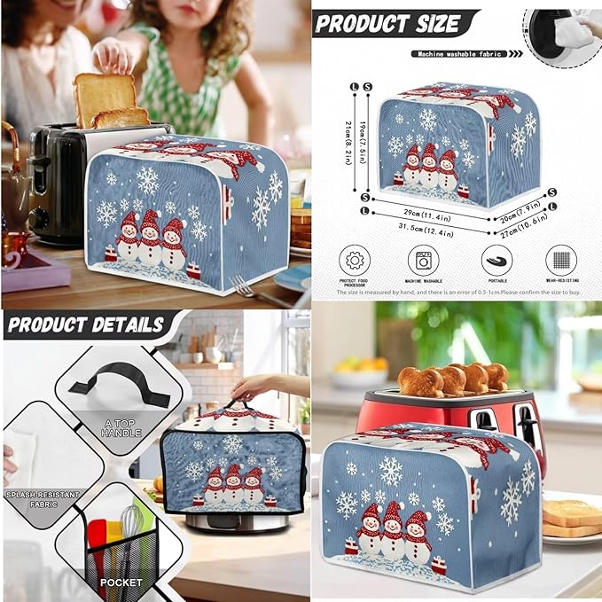 Christmas Themed Toaster Covers 2 Slice Wide Slot,Snowmen Snowflakes Blender Covers Washable Dust Cover Kitchen Appliance Covers Slow Cooker Crock Pot Cover for Merry Xmas Decor (Blue)