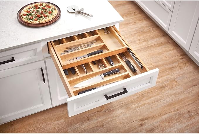 Rev-A-Shelf Two-Tier Kitchen Utensil Drawer Organizer & Pullout Cutlery Tray, Soft-Close Slides, 24" Base & 21" Cabinet Opening, Wood, 4WTCD-24HSC-1