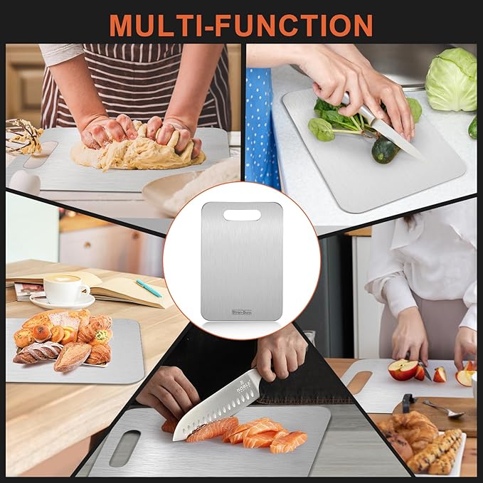 Cutting Board, Cutting Boards for Kitchen, Titanium Cutting Board, Foodgrade Stainless Steel Cutting Board for Meat,Fruit, Vegetables, Outdoor or Indoor, M 13.4" * 9"