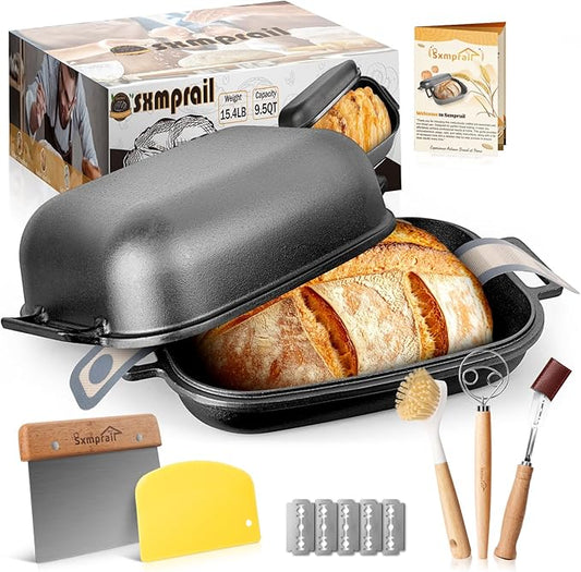 Cloche Loaf Dutch Oven, Pre-Seasoned, 9.5QT, 13 LBS Heavy Duty, Non-Stick, Large Bread Loaf Pan, Oval Cast Iron Bread Pan With Lid, Cloche Homemade Loaf Pan, Sourdough Artisan Bread Baking Pan