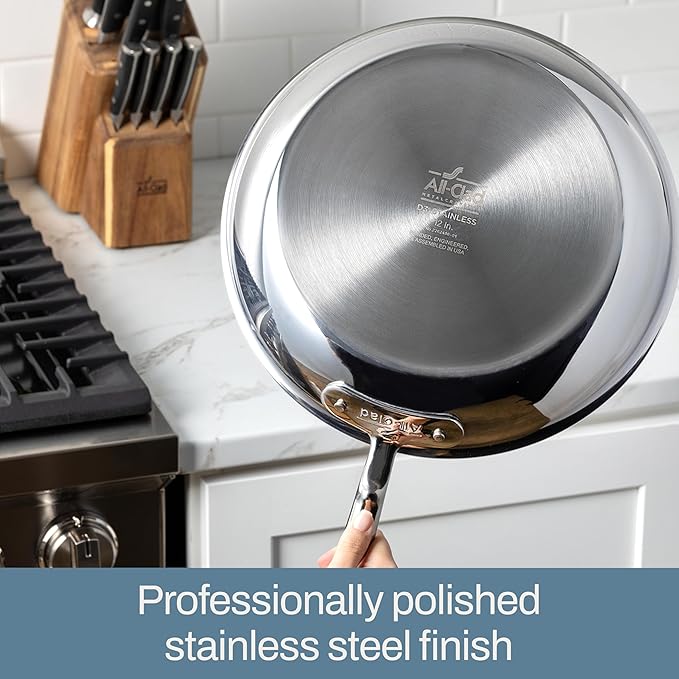 All-Clad D3 3-Ply Stainless Steel Sauté Pan with Lid & Handle 3 Quart, Induction, Oven Broiler Safe 600F, Multi-Cooktop, Deep Frying Pan, Everyday Pan, Skillet, Pots and Pans, Cookware, Kitchen Silver