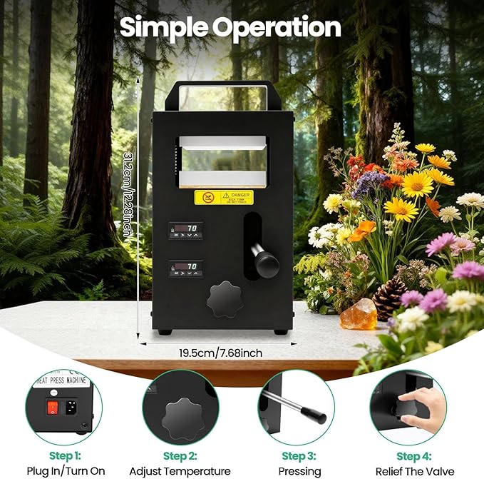 4Ton Hydraulic Heat Press Machine, 800W Portable Press Machine, 400℉Temp Dual Adjustable Heating Plates 110V 7A High Pressure Heat Press w/10 Baking Papers, 1Stainless Steel Tool for Plastic