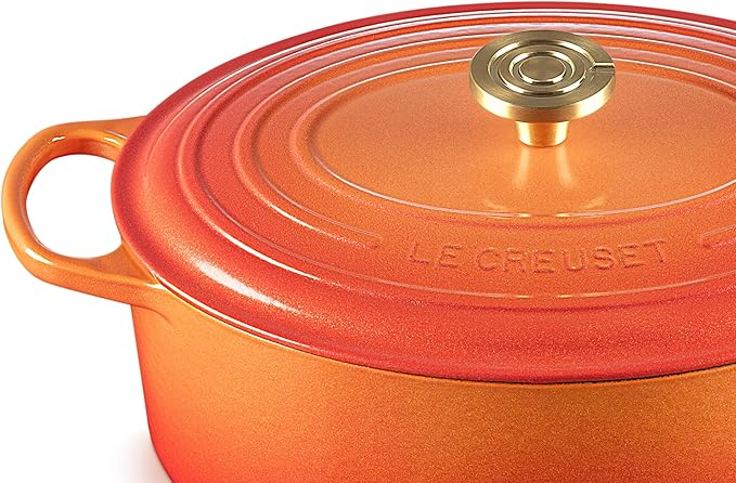 Le Creuset Enameled Cast Iron Signature Oval Dutch Oven, 6.75 qt., Flamme Doree with Crucible Knob