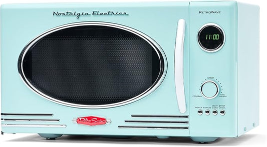 Nostalgia Retro Countertop Microwave Oven - 800-Watt - 0.9 cu ft - 12 Pre-Programmed Cooking Settings - Digital Clock - Kitchen Appliances - Aqua