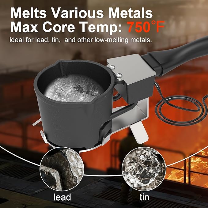 Electric Lead Melting Pot, 5lb Capacity Metal Smelter for Fishing Weights & Bullet Casting Molds, Quick-Heating Lead Furnace with Durable Cast Iron Pot and Stainless Steel Base