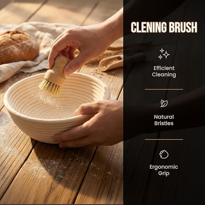 Kook Banneton Bread Proofing Set, Artisan Sourdough Bread Making Kit with Round & Oval Rattan Baskets, Liners, Dough Scrapers, Scoring Lame + Blades, Brush & Dough Cover (Set of 2)