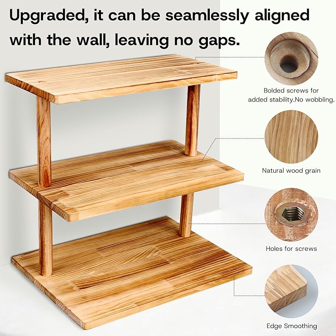 Upgraded Countertop Coffee Station Organizer, 3 Tier Wooden Shelf for Coffee Bar Accessories, Condiment Storage Caddy for Kitchen, Display Rack for Cupcake Tea Cups Kitchen Office