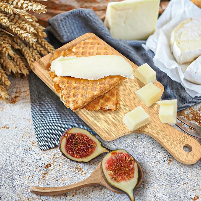 30 Pcs Cutting Boards with Handle 11" x 5" Wood Chopping Board Bulk Charcuterie Wooden Boards Laser Engraving Serving Tray Bulk for DIY Christmas Wedding Housewarming Gift Cooking Decor (Bamboo)