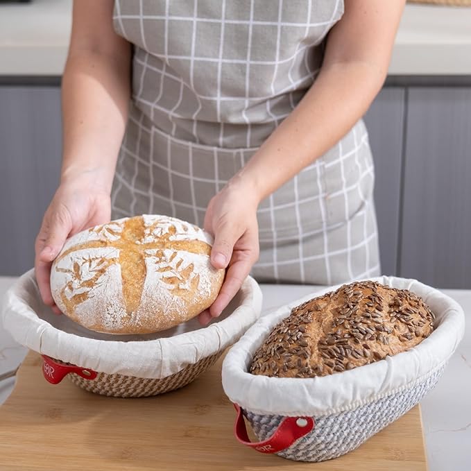 SEOR 8Pc Sourdough Starter Kit; Bread Baking Kit with Sourdough Starter Kit with Jar; Includes 2 Bread Proofing Baskets, Sourdough Tools & Baking Supplies for Artisan Loaves.