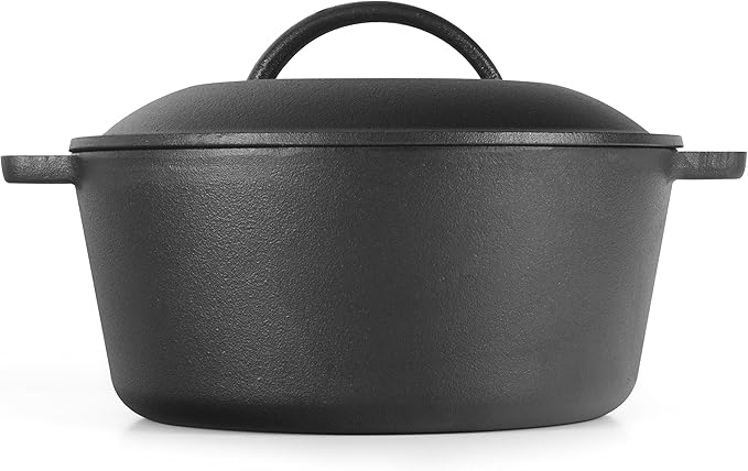 Commercial Chef 5-Qt. Dutch Oven with Lid, Pre-Seasoned Cast Iron, Integrated Handles, Works on All Cooktops Including Induction, Outdoor Cookware for Campfires or Grills, CHFL545