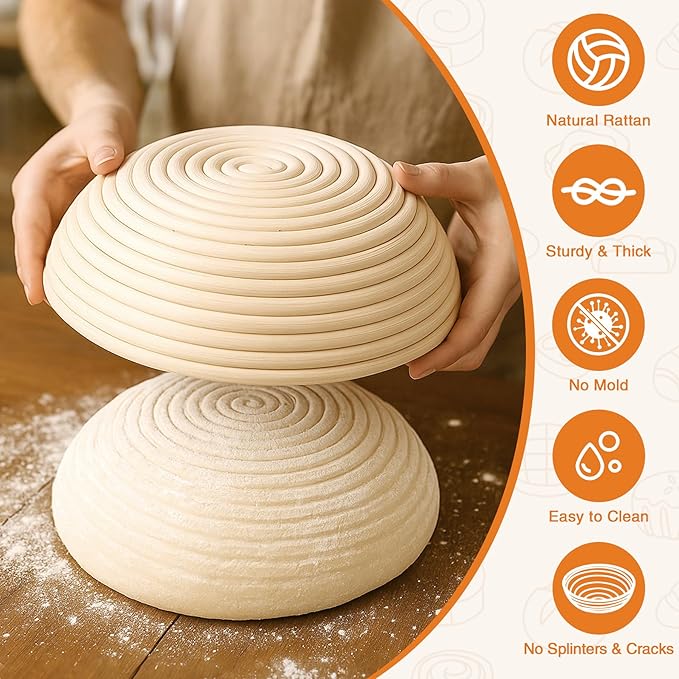 Aliggbent 40Pcs Sourdough Bread Baking Supplies, 10'' Round & Oval Banneton Bread Proofing Baskets with 24 oz Sourdough Starter Jar Kit, Digital Scale, Cutting Board, Knife, Bags & Bread Making Tools