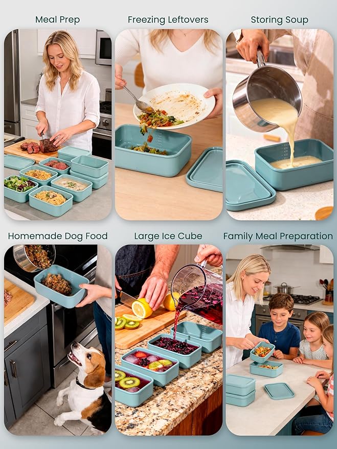 8 Pcs 2 Cup Silicone Freezer Trays With Lid, 23 oz Meal Prep Silicone Molds, Reusable Freezer Storage Containers for Soups, Sauces, Stews, Leftovers (Slate Gray)
