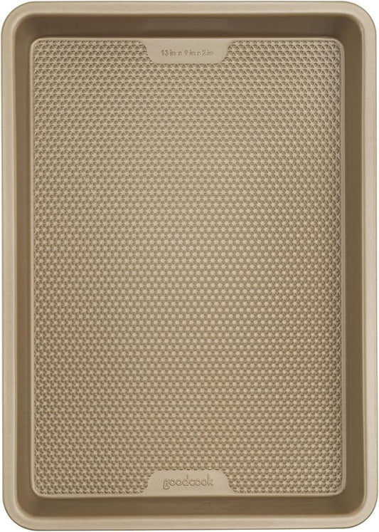 GoodCook BestBake Nonstick Bronze 9" x 13" Oblong Baking Pan, Textured Carbon Steel, Scratch-Resistant, Non-Toxic Cake Pan, 13x9 Bakeware, Durable Oven Pan for Even Heating and Easy Cleanup