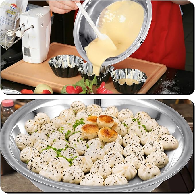 Set of 4 Large Mixing Bowls Set Stainless Steel 4, 8, 13 and 16 Quart Oversized Extra Large Steel Mixing Bowl for Home Commercial Cooking, Baking Serving, Food Prep and Salad Prep