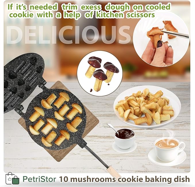 Non-stick Coating granite stone Cookie Mushroom Mold Assorted Tasty Homemade Cookies Baking Tools & Accessories Cookie Presses Bakeware (10 Mushrooms)