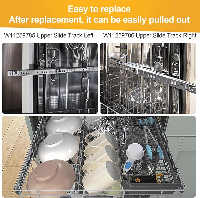 Upgraded W11259785 Dishwasher Dishrack Slide Track, Compatible With Whirlpool, KitchenAid, Kenmore, Maytag Jenn-Air Dishwasher W10462359 AP6783992 (Left Slide)