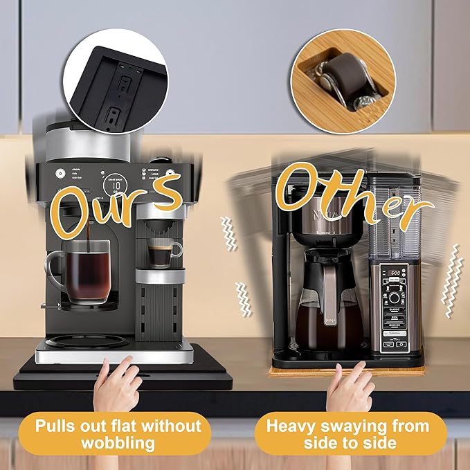 MinBoo Bamboo Appliance Slider,Sliding Tray for Coffee Maker, Kitchen Countertop Appliance Rolling Tray,Slides Easily from Under The Cabinet,Black- Medium (14" Wx13 D)