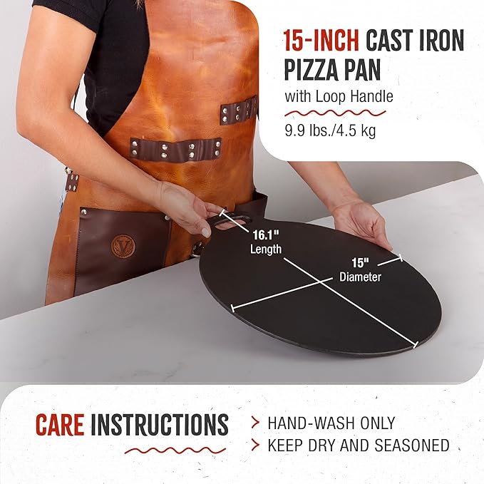 Victoria 15-Inch Cast Iron Tawa Dosa Pan, Pizza Pan with a Loop Handle, Crepe Tawa Preseasoned with Flaxseed Oil, Made in Colombia