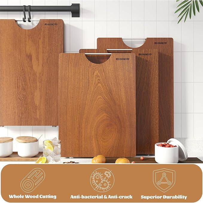 Real Solid Sapele Cutting Board One Piece No Glue Non Toxic All Whole Single Wood Butcher Block Thick Hard Wood Heavy Duty Edge Grain (Medium, 14.96"L*11.02"W*0.98"Th)