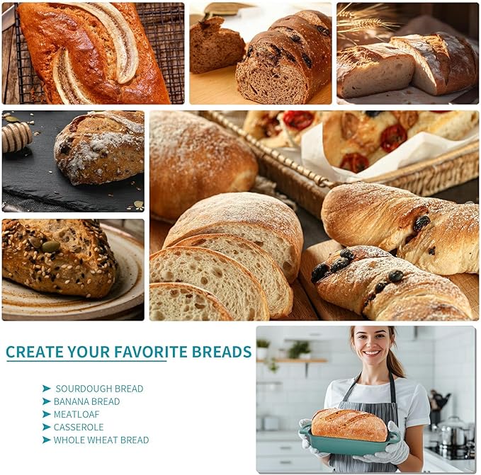 Blisswave Cast Iron Bread Pan with Lid - 2-in-1 Dual Set, Includes 2 Bread Mats - Bread Baking Pan for Homemade Bread, Cakes, Patties - Even Heating - 2-Piece Set (Lake Blue)
