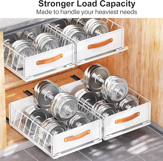 Pull out Cabinet Organizer Fixed with Adhesive Nano Film,Heavy Duty Slide out Pantry Shelves Drawer Storage,Sliding Mesh Basket with Handle for Kitchen, Bathroom,Home, 11.8W"X 15.7D"X6.2"H(4PCS)