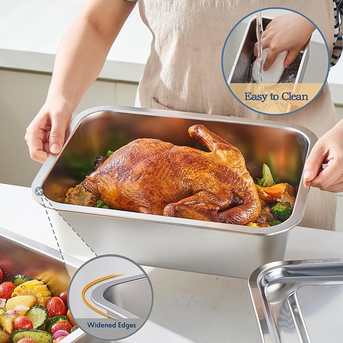 4 Inch Extra Deep Lasagna Baking Pan with Lid, 11x14 Inch 7.4QT Large Stainless Steel Nonstick Lasagna Baking Roasting Pans Casserole Dishes for Oven with Lids(M, 1 Pack)