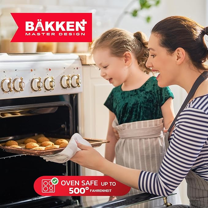 Bakken Master 20 Piece Cookware Set - Pots and Pans with Handle Grips and Tempered Glass Lids, With 6-piece Bakeware Set, Nonstick Granite Coating, Ceramic Max Temperature (Up To 500°F), Brown Marble