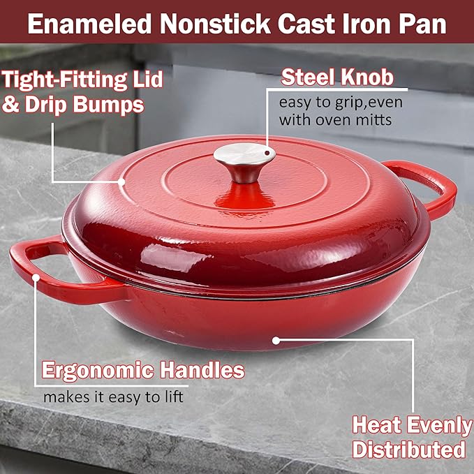 Vivicreate 3.5 Quart Enamel Cast Iron Dutch Oven Pot with Lid – Enameled Cookware for Baking, Roasting, and Braising – Durable Cast Iron Pot for Stove Top and Oven Use