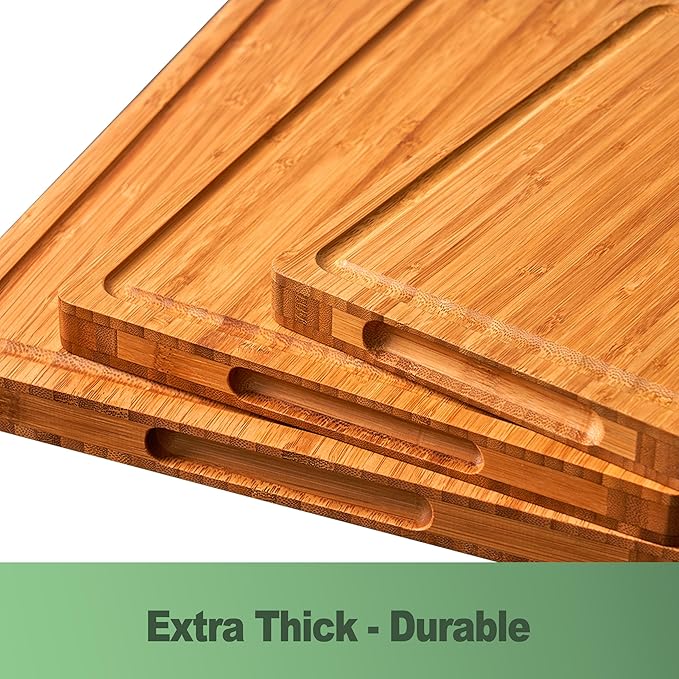 XL Cutting Board for Kitchen, 20x15" Extra Large, 1" Thick Bamboo Wood Butcher Chopping Block, Cheese Board, Durable Reversible with Juice Grooves and Handles