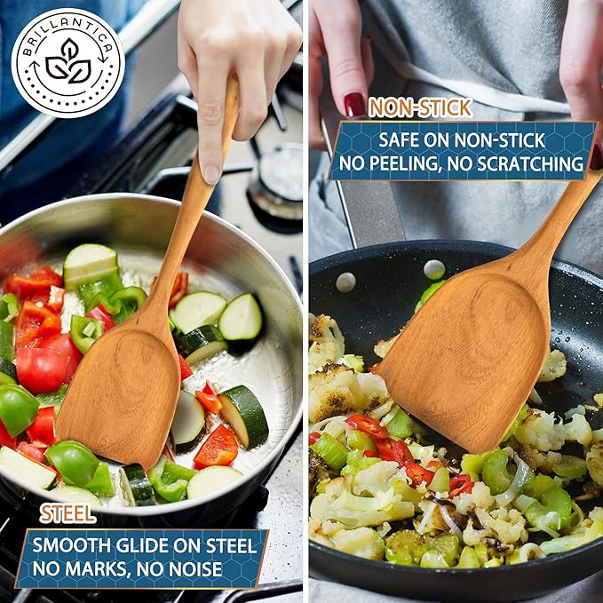 Complete 9-Piece Wooden Kitchen Utensil Set with Holder and Stainless Steel Measuring Spoons - Non-Toxic Wood Spatulas for Cooking, Safe for Non-Stick & Cast Iron Cookware