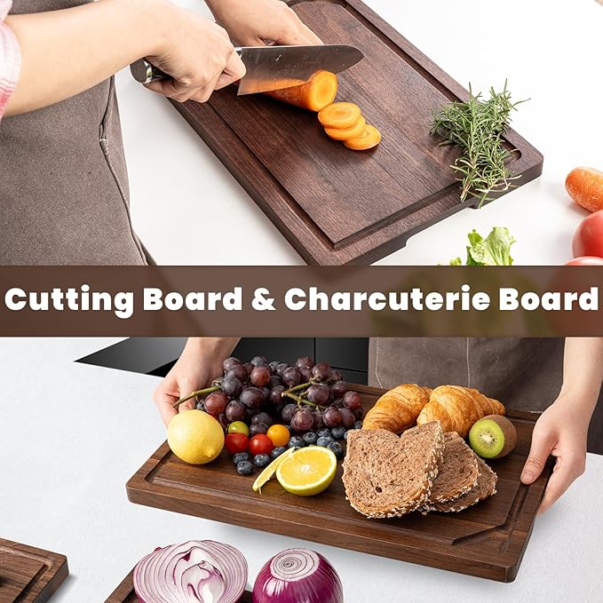 Heimlove Walnut Wood Cutting Board for Kitchen, 17"x11" Reversible Wooden Chopping Board with Deep Juice Grooves and Handles, Natural Walnut Wood Cutting Board for Chopping, Cheese, Vegetables
