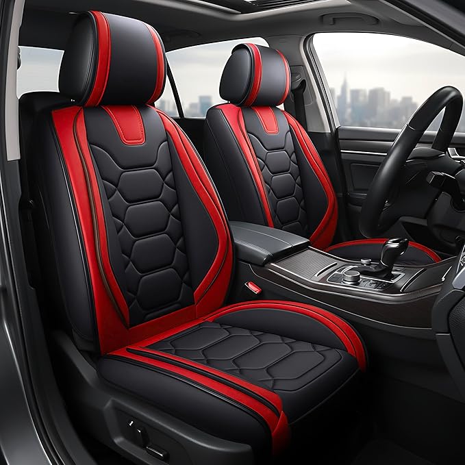 OASIS AUTO Car Seat Covers Full Set, Waterproof Faux Leather Seat Covers for Cars Universal Fit for SUV, Truck, Sedan, Black Premium Car Seat Protector with Front & Back Cushions