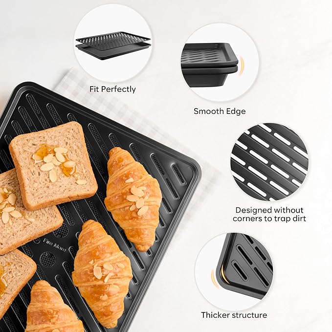 Cookie Sheets for Baking with Cooling Rack Set of 4, 0.8mm Thick Heavy Duty Nonstick Baking Sheets for Air Fryer, Half/Quarter/Jelly Roll Pans for Oven, Oven Trays with Diamond Texture