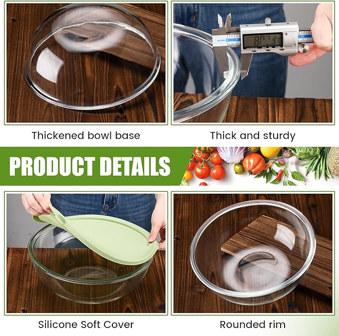 7qt Large Glass Mixing Bowl with Lid Thickened Borosilicate Glass Bowl for Baking Sourdough, Meal Prep, Salad, Mixing, Microwave Storage Prepping Freezer Safe