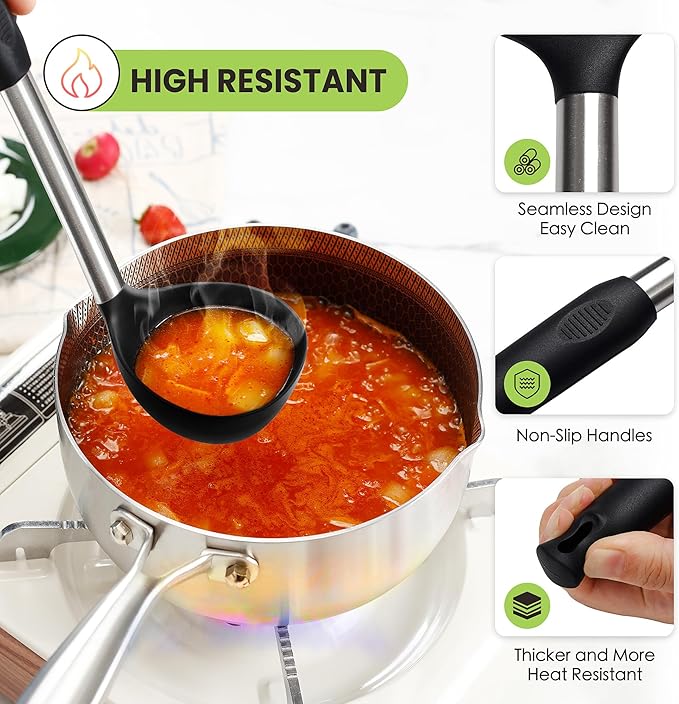 Large Cooking Utensils Set, 35 Pcs Silicone Kitchen Utensils Set with Holder, Stainless Steel Handle Spatula Set, Heat Resistant Food Grade Silicone Kitchen Gadgets for Non-stick Cookware (Black)