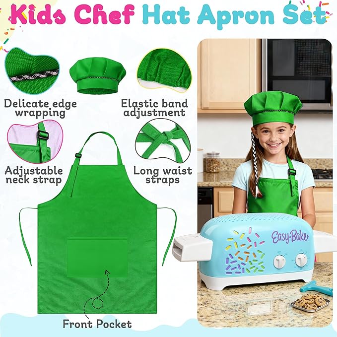 Ultimate Easy Baking Oven Bundle For Kids With 20 Items - Oven, 2 Refill Mixes, Apron, Hat, 2 Bowls, Spatula, Whisk, 9 Stickers, Baking Pan & Tool (Greatest Hero Green Bundle)