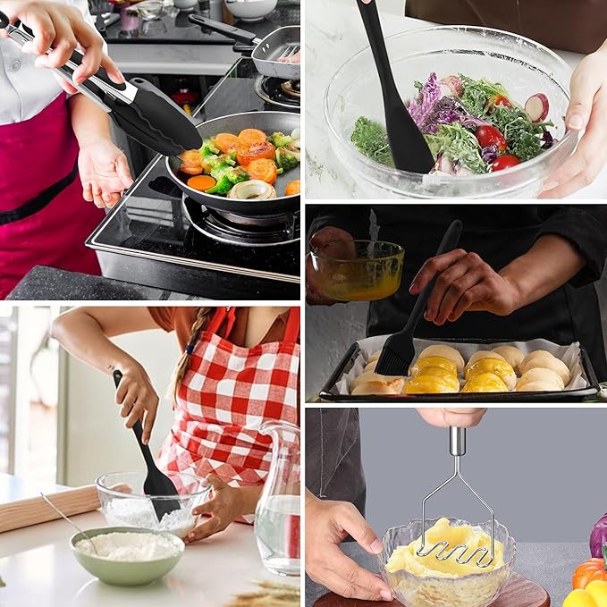 Stainless Steel Cooking Utensils Set, LIANYU 31-Piece Metal Kitchen Tools with Holder, Heat Resistant Kitchen Utensil for Cooking, Non-toxic Kitchenware Include Skimmer Turner Spatula, Dishwasher Safe