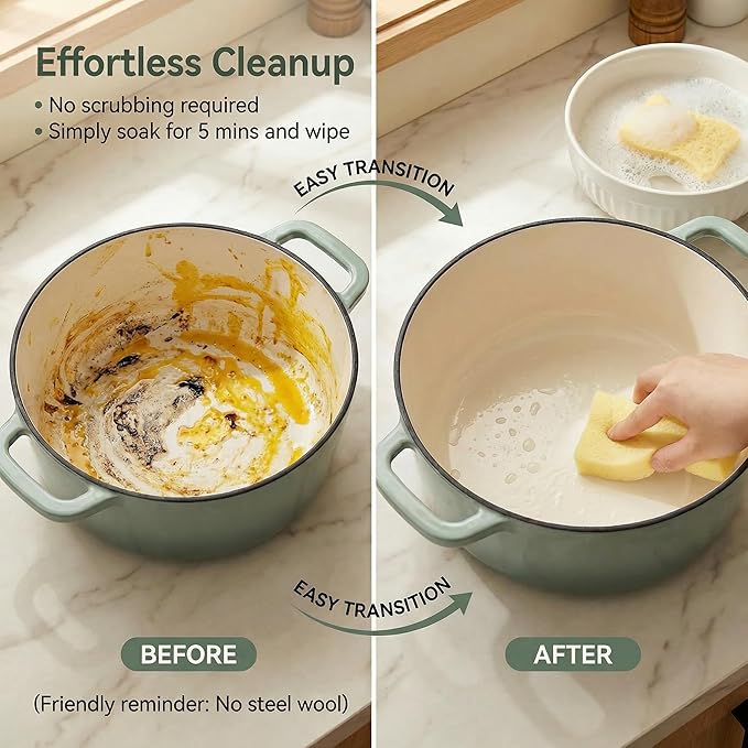 5QT Enamel Cast Iron Dutch Oven with Lid,Dual Handles,Versatile Heavy-Duty Non-toxic Cookware for Sourdough Bread Baking,Braising,Stews,Roasting,Oven Safe up to 500°F green