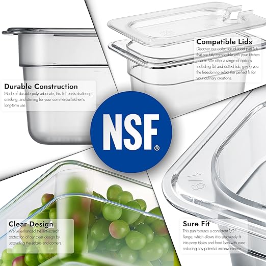 CURTA 6-Pack 1/9 Size 4" Deep NSF Polycarbonate Food Pans | Dishwasher & Freezer Safe Clear Container for Prep Tables, Buffet, Salad Bar, Commercial & Home Kitchen