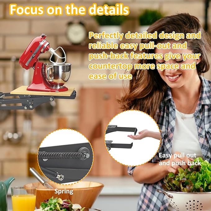 Mixer Lift for Cabinet Appliance Lift for Cabinet Without Soft-Close Spring Loaded for Cabinet Heavy-Duty for Kitchen Cabinet Appliance Lift with Locking Mechanism Mounting