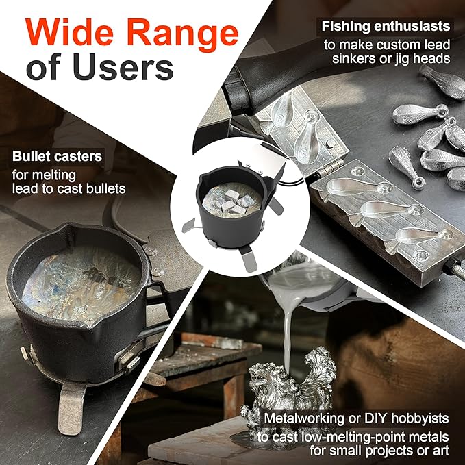 Electric Lead Melting Pot, 5lb Capacity Metal Smelter for Fishing Weights & Bullet Casting Molds, Quick-Heating Lead Furnace with Durable Cast Iron Pot and Stainless Steel Base