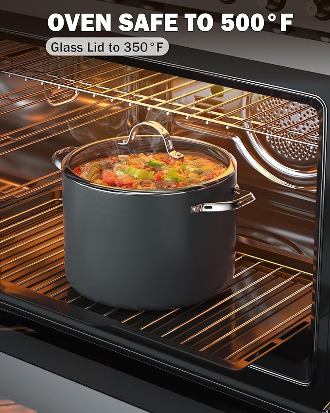 Cooks Standard Stockpot Dutch Oven Casserole with Glass Lid, 8-Quart Classic Hard Anodized Nonstick Soup Pot, Black
