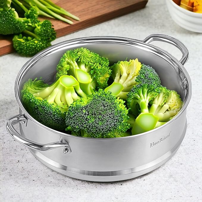 3-Tier Stainless Steel Steamer Pot with Lid Dumpling Steamer Pot for Cooking (3-tiered), Multi-Layer Cookware Pot, Food Vegetable Cooking Pan with Stackable Pan Insert for Vegetable, Dumpling, Meat, Dishwasher safe, Induction Safe (Silver, 10.56-qt. (1...