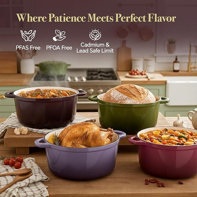 4.5 Quart Dutch Oven Pot with Lid, Non Stick Enameled Cast Iron Dutch Oven for Bread Baking, Heavy-Duty, Oven Safe Ceramic Cookware Up to 500°F for Baking, Braising, Stews, Roasting, Fig