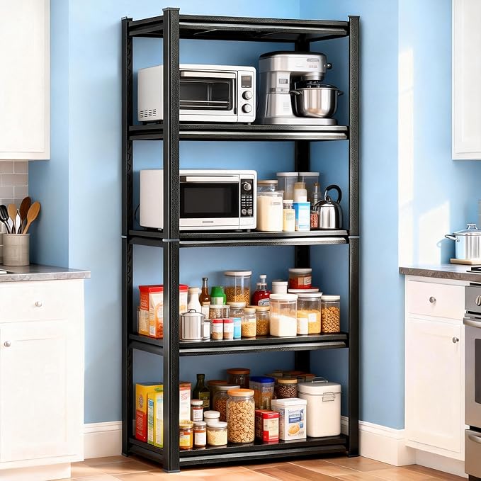 Kitchen Shelves Pantry Organizers and Storage, Adjustable Metal Shelving Unit, Kitchen Essentials Microwave Stand, Corner Shelf, Home Organization (31.5" W × 13.8" D × 71.2" H, 5)
