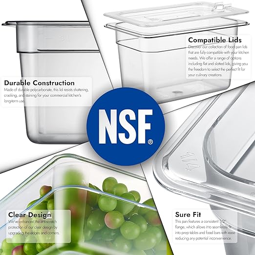 CURTA 6-Pack 1/4 Size 6" Deep NSF Polycarbonate Food Pans | Dishwasher & Freezer Safe Clear Container for Prep Tables, Buffet, Salad Bar, Commercial & Home Kitchen