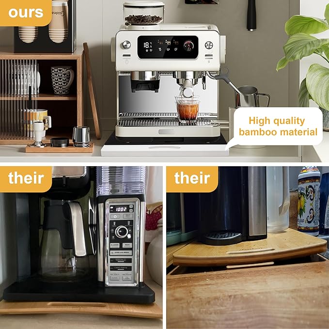 MinBoo Bamboo Appliance Slider,Sliding Tray for Coffee Maker, Kitchen Countertop Appliance Rolling Tray,Slides Easily from Under The Cabinet,Wide -White- Large (16" Wx13 D)