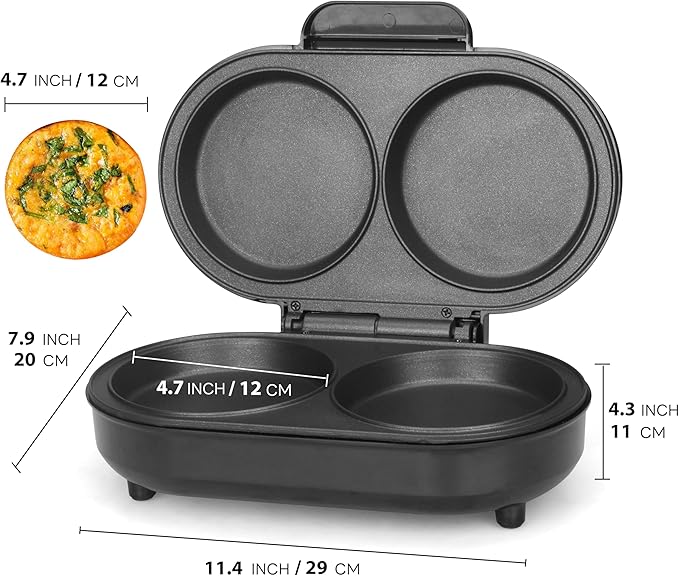 Omelette Maker Electric, Omelette Pan Nonstick, Dual Omelette Makers with 2 x 4.75” Round Grooves, Egg Bite Maker, Electric Double Egg Pan, Mini Pancake Maker, Breakfast Sandwich Maker, Black