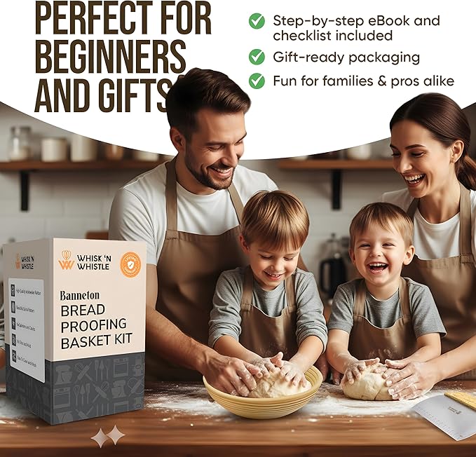 Banneton Bread Proofing Basket - Sourdough Bread Baking Supplies – Sourdough Starter Kit – Sourdough Proofing Basket Gift for Bakers - 2x Round Bread Baskets (9 Inch)